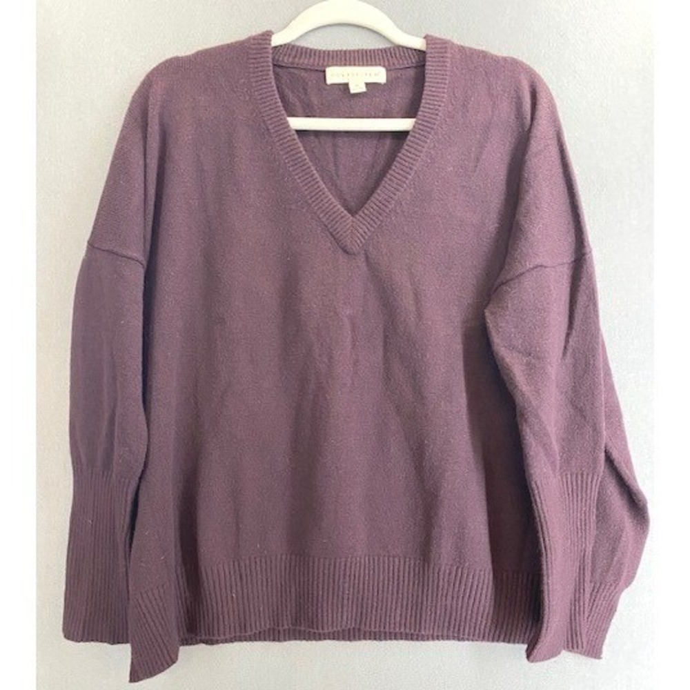 Lovestitch Womens Medium Plum Purple V-Neck Relaxed Knit Sweater‎ Boxy Cozy